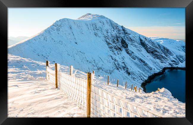 Snowdonia winter mountain Elidir Fawr Framed Print by John Henderson