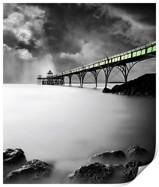 Clevedon Pier - Selectively Coloured Print by David Neighbour