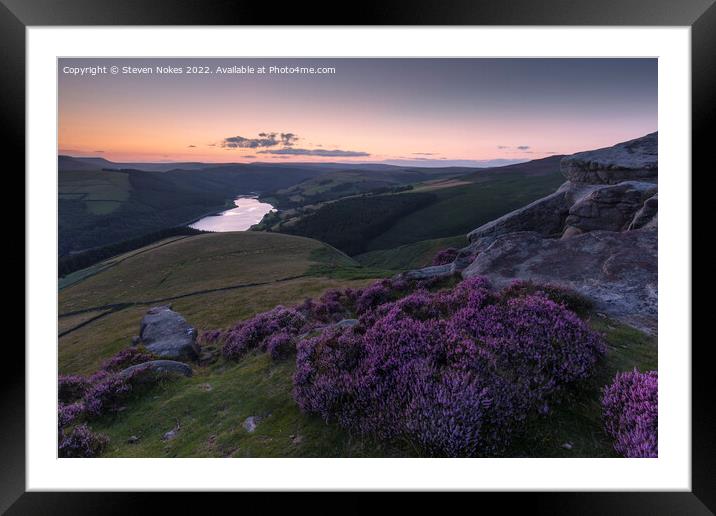 Purple Heather Sunset on Derwent Edge Framed Mounted Print by Steven Nokes