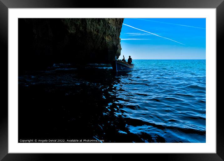 Cliff Cave and Tourist Boat Framed Mounted Print by Angelo DeVal