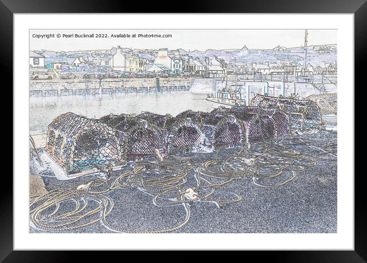 Portpatrick Harbour Dumfries and Galloway Sketch Framed Mounted Print by Pearl Bucknall