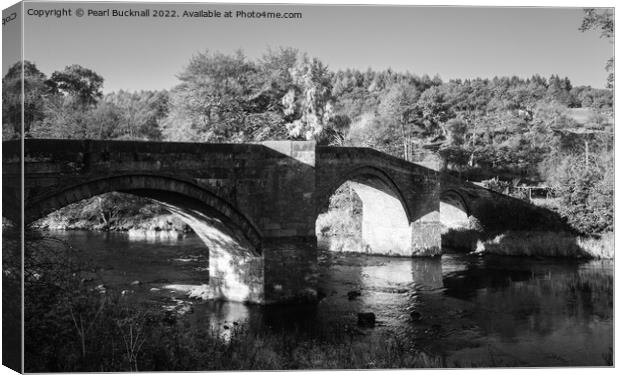 Barden Bridge River Wharfe Yorkshire Dales Mono Canvas Print by Pearl Bucknall