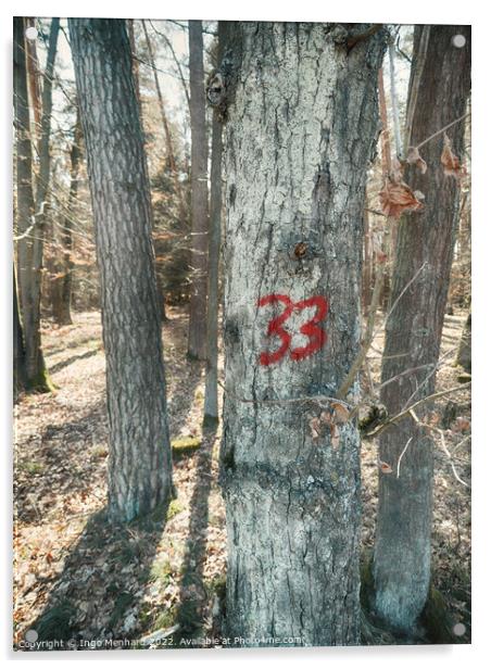 Number 33 painted on a tree Acrylic by Ingo Menhard