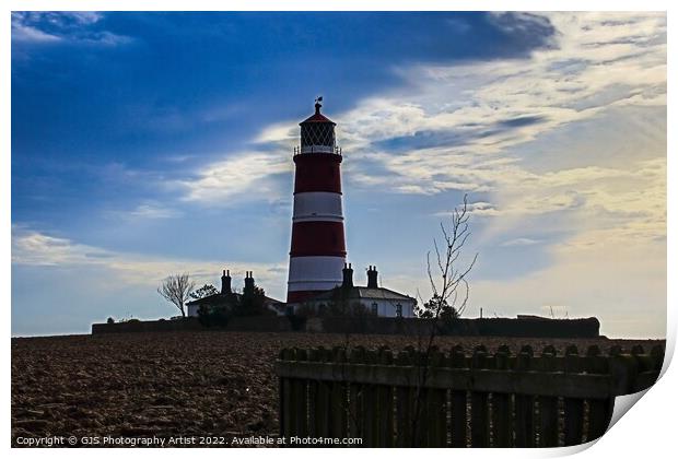 Happisburgh Lighthouse from Footpath Print by GJS Photography Artist