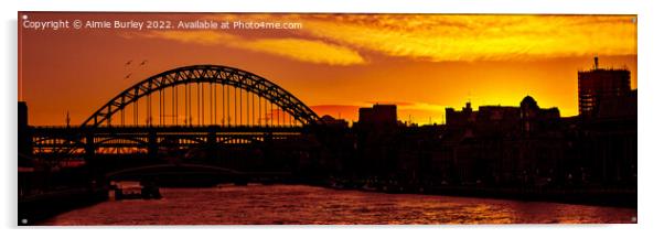 Tyne Bridge Sunset Panoramic Acrylic by Aimie Burley