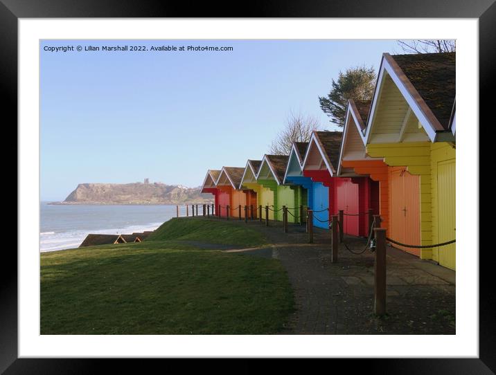 Beach huts at Scarborough , North Yorkshire.  Framed Mounted Print by Lilian Marshall