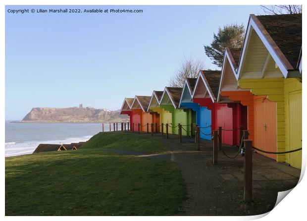 Beach huts at Scarborough , North Yorkshire.  Print by Lilian Marshall