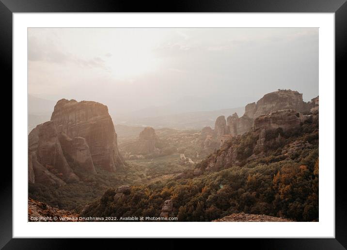 Outdoor mountain, Meteora, Greece Framed Mounted Print by Veronika Druzhnieva