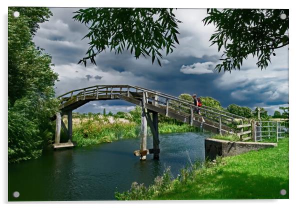 A Hiker crossing Old Man's Bridge Acrylic by Joyce Storey