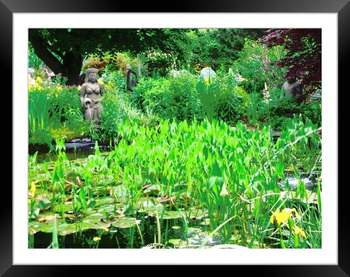 Statue beside a pond Framed Mounted Print by Stephanie Moore