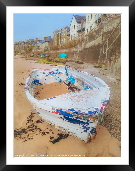 Old Dinghy On Fairlie Beach Framed Mounted Print by Tylie Duff Photo Art