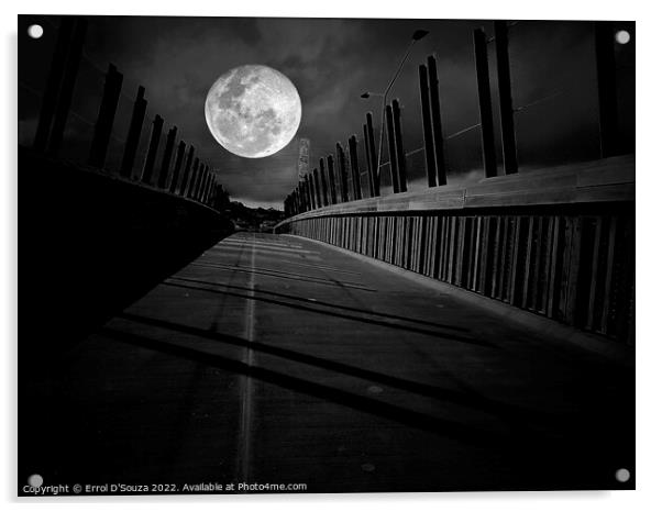 Full Moon over Pedestrian Bridge Acrylic by Errol D'Souza