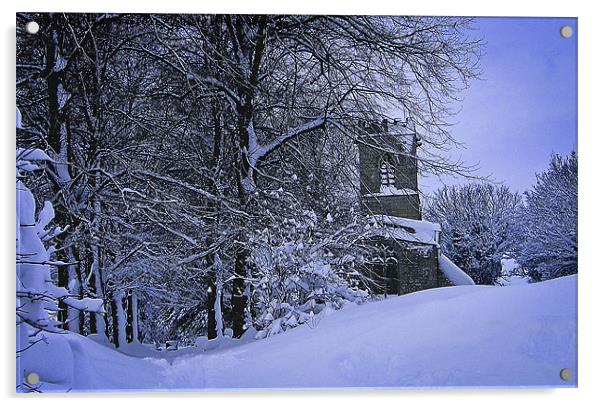 Country Village Church in Winter Acrylic by K7 Photography