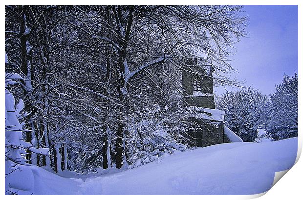 Country Village Church in Winter Print by K7 Photography