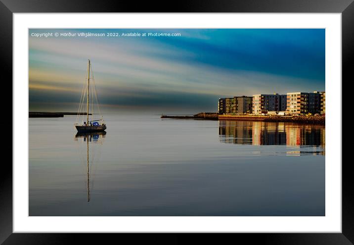 Sailboat im calm sea at Harbor Hafnarfjordur Icela Framed Mounted Print by Hörður Vilhjálmsson