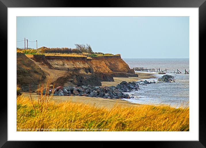 Crumbling Cliffs into the Sea Framed Mounted Print by GJS Photography Artist