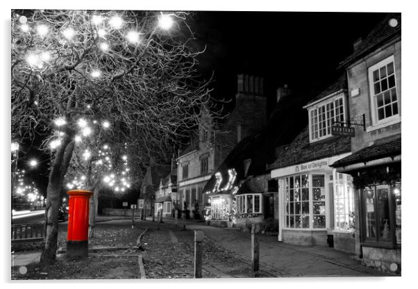 Broadway Christmas Lights Cotswolds Worcestershire Acrylic by Andy Evans Photos