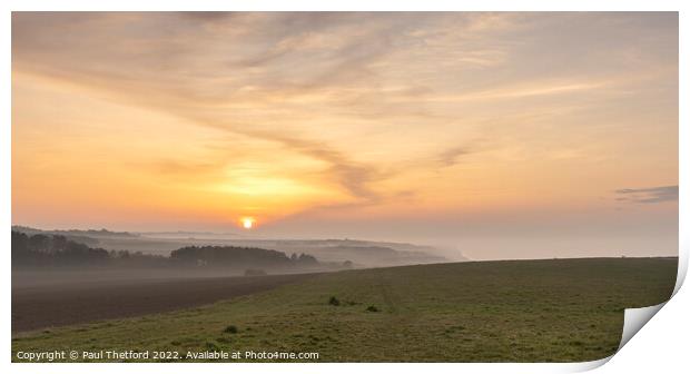 Sea mist at sunset, Weybourne Norfolk Print by Paul Thetford