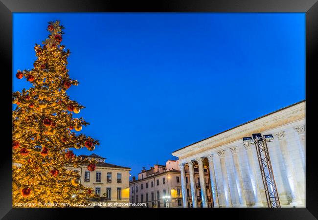 Christmas Maison Caree Ancient Roman Temple Night Nimes Gard Fra Framed Print by William Perry