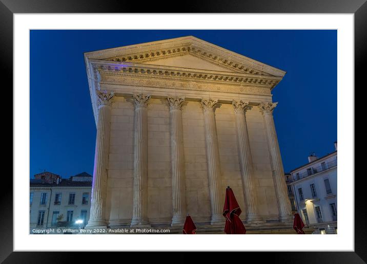 Maison Caree Ancient Roman Temple Night Nimes Gard France Framed Mounted Print by William Perry