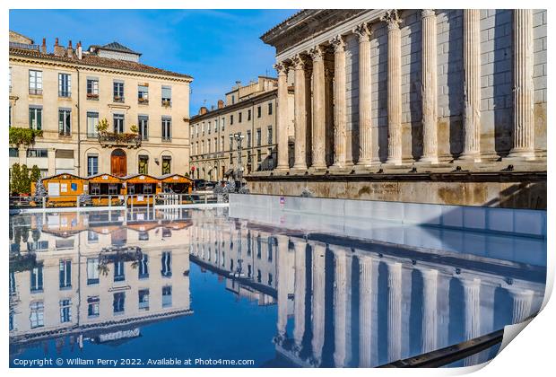 Ice Skating Rink Maison Caree Roman Temple Nimes Gard France Print by William Perry