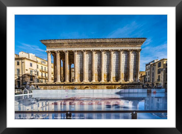 Ice Skating Rink Maison Caree Roman Temple Nimes Gard France Framed Mounted Print by William Perry