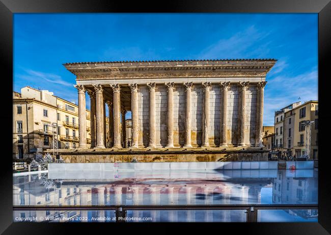 Ice Skating Rink Maison Caree Roman Temple Nimes Gard France Framed Print by William Perry