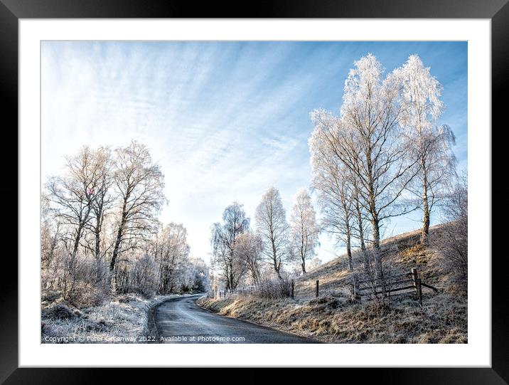 Frozen Trees On The Roadside In The Scottish Highlands Framed Mounted Print by Peter Greenway