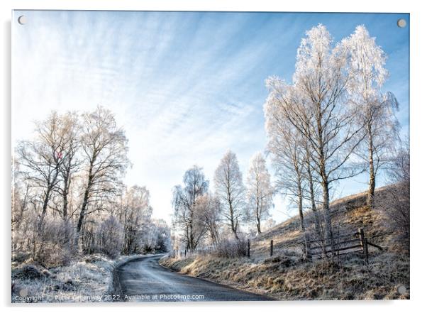 Frozen Trees On The Roadside In The Scottish Highlands Acrylic by Peter Greenway