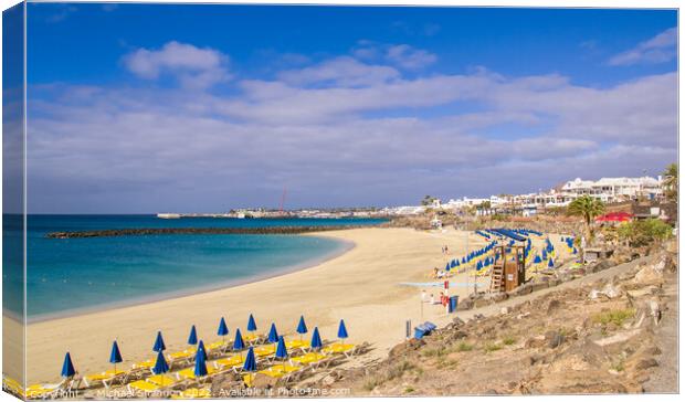 Golden sandy beach, Playa Dorada, Playa Blanca, La Canvas Print by Michael Shannon