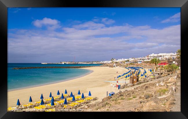 Golden sandy beach, Playa Dorada, Playa Blanca, La Framed Print by Michael Shannon