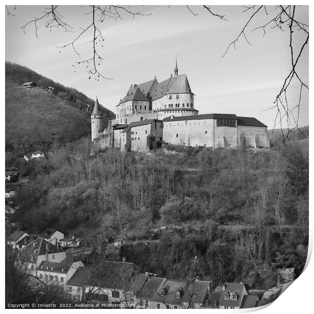 Vianden Castle View, Square, Mono Print by Imladris 