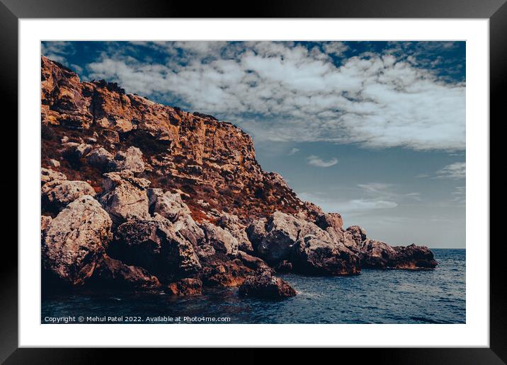 Rocky cliff face on south east coast of Menorca, Spain - Europe Framed Mounted Print by Mehul Patel