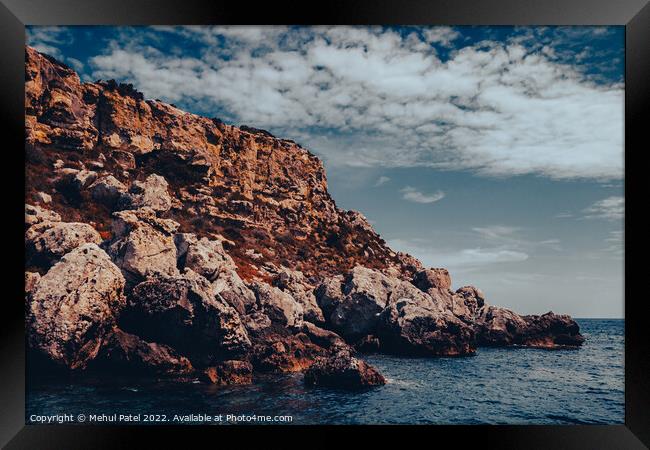 Rocky cliff face on south east coast of Menorca, Spain - Europe Framed Print by Mehul Patel