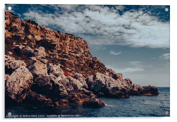 Rocky cliff face on south east coast of Menorca, Spain - Europe Acrylic by Mehul Patel