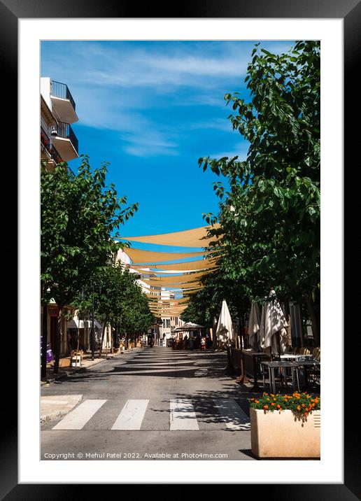 Canopied and tree-lined street in the old town of Mahon, Spain - Framed Mounted Print by Mehul Patel