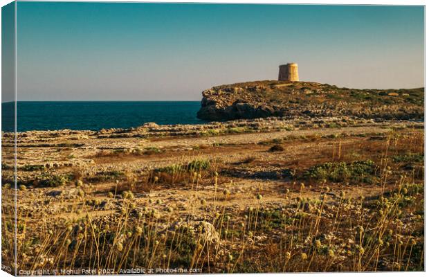 Towers on the coast of Cala Alcaufar on island of Menorca, Spain Canvas Print by Mehul Patel