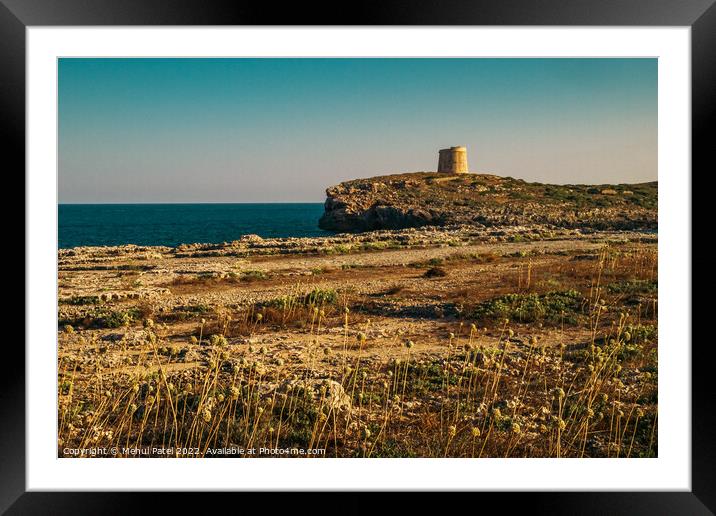 Towers on the coast of Cala Alcaufar on island of Menorca, Spain Framed Mounted Print by Mehul Patel