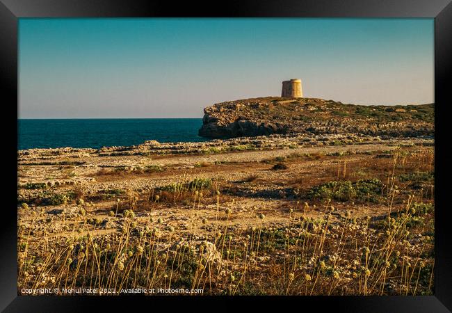 Towers on the coast of Cala Alcaufar on island of Menorca, Spain Framed Print by Mehul Patel