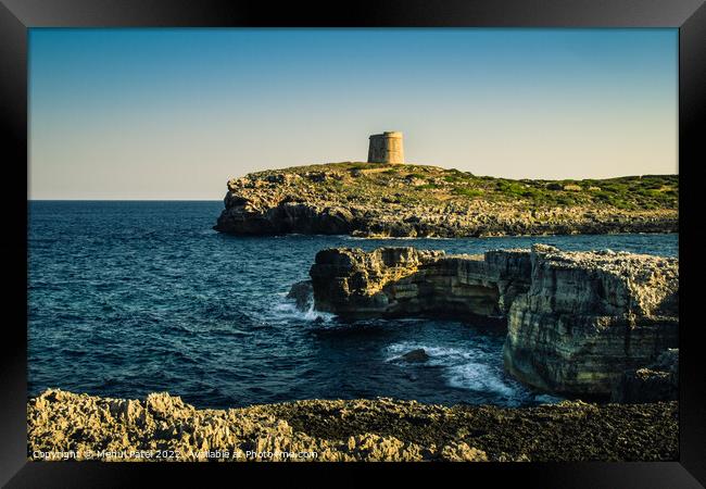 Towers on the coast of Cala Alcaufar on island of Menorca, Balearics, Spain - Europe Framed Print by Mehul Patel