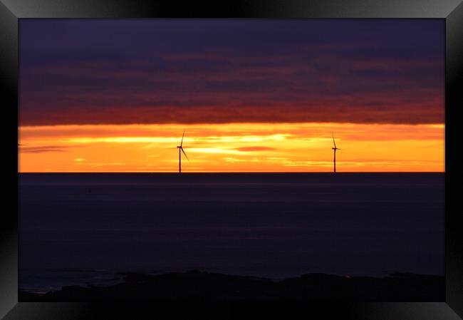 Windmills at dawn in Newbiggin-by-the-Sea Framed Print by Richard Dixon