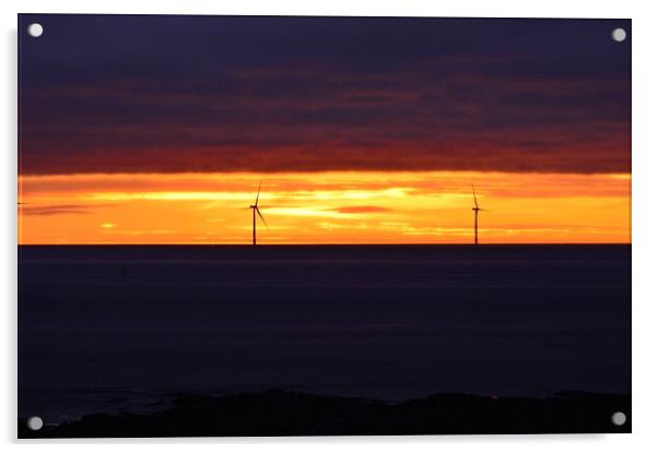 Windmills at dawn in Newbiggin-by-the-Sea Acrylic by Richard Dixon