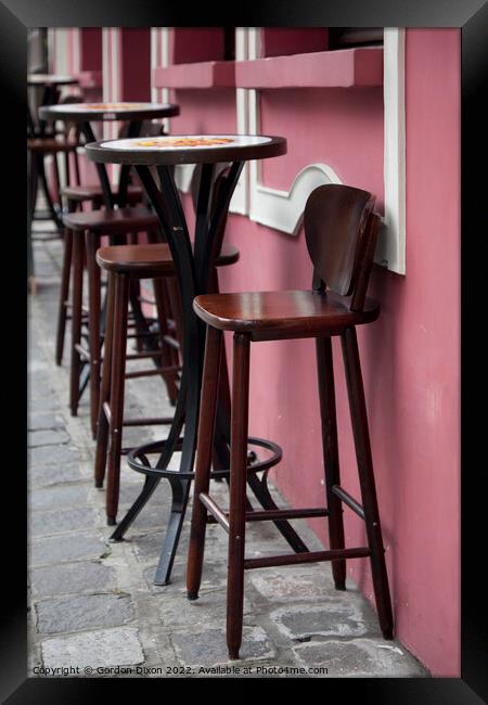 Seating outside a pink walled café' - Curitiba, Brazil Framed Print by Gordon Dixon