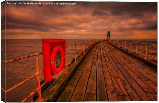 Whitby West Pier Canvas Print by Derek Daniel