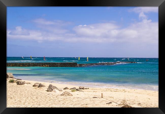 Windsurfing, Baja de los Charcos, Costa Teguise Framed Print by Michael Shannon