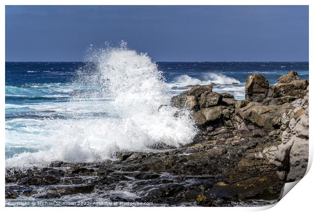 Rough sea and breaking wave at Wave, Punta Pechigu Print by Michael Shannon