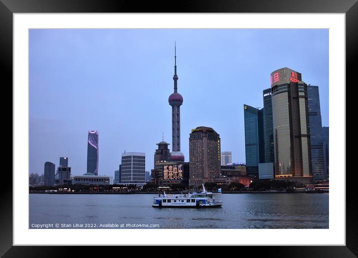 Shanghai skyscrapers in the evening Framed Mounted Print by Stan Lihai
