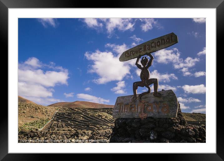 Sign at the entrance to Timanfaya National Park in Framed Mounted Print by Michael Shannon
