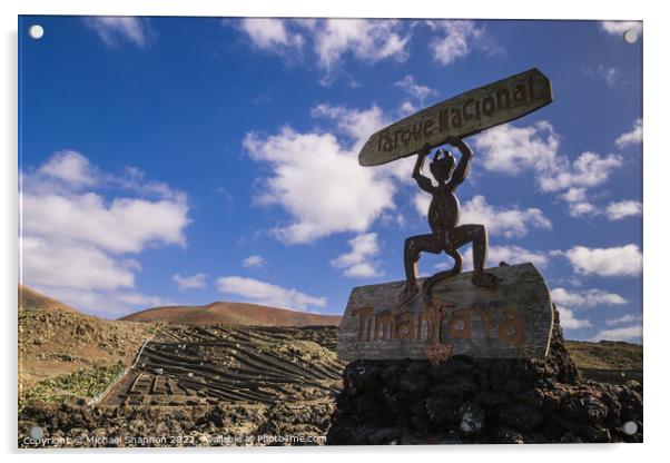 Sign at the entrance to Timanfaya National Park in Acrylic by Michael Shannon