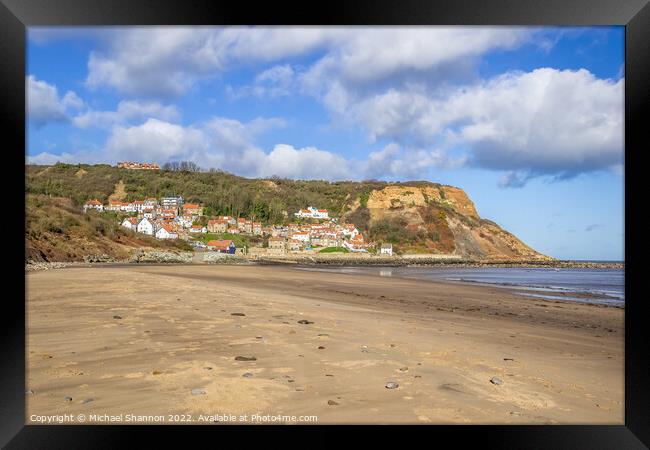 The sandy beach in Runswick Bay on the North Yorks Framed Print by Michael Shannon